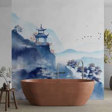 Orientalni-chram-v-modrem-akvarelu-orientalni-fototapety-demural