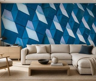 kontrastna geometria priestorovych panelov v intenzivnych odtienoch modrej fototapety architektura fototapety demural