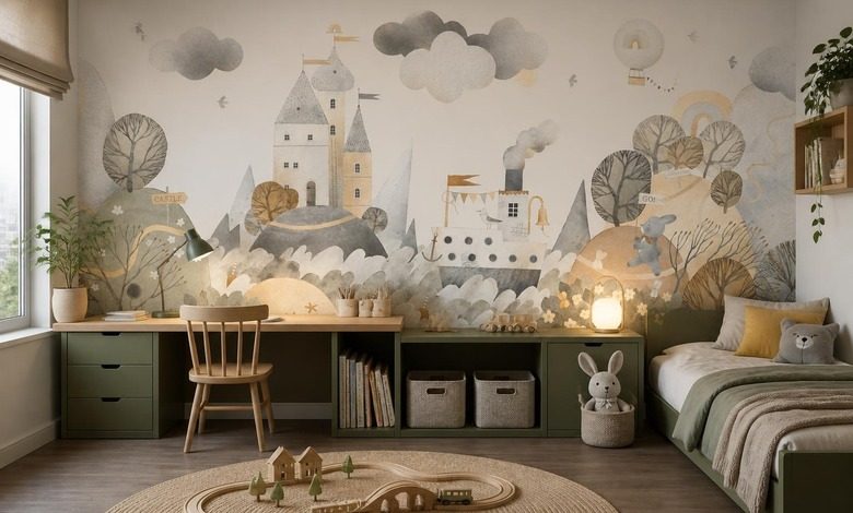 jemny rytmus a skala rozpravkovej panoramy na stene fototapety do detskeho pokoje fototapety demural